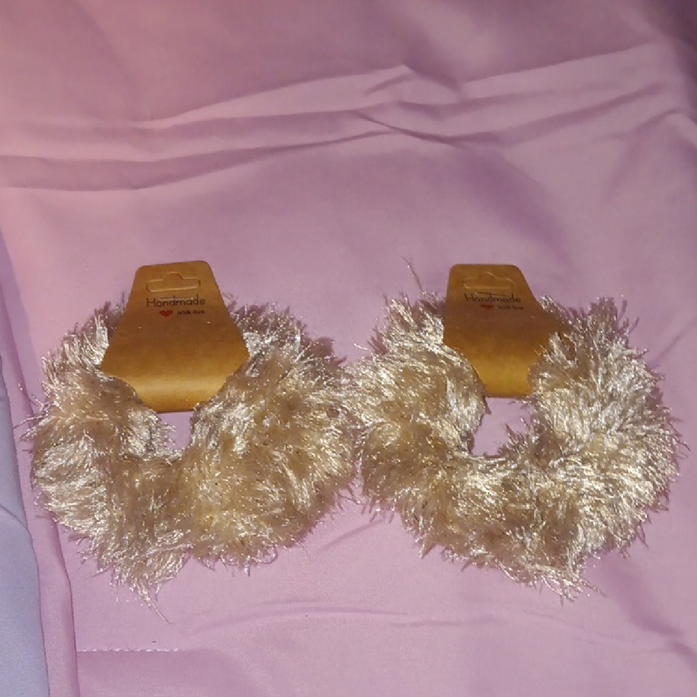 Handmade Fluffy Cream Scrunchies